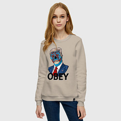 Свитшот хлопковый женский Trump obey, цвет: миндальный — фото 2