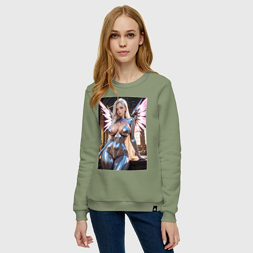 Женский свитшот Девушка-ангел с механическими крыльями / Авокадо – фото 3