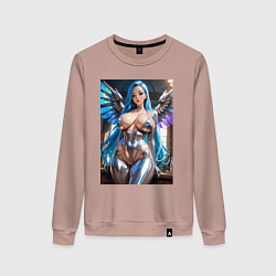 Свитшот хлопковый женский Девушка-ангел с механическими крыльями, цвет: пыльно-розовый
