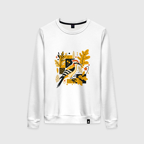 Женский свитшот Дятел на ветке дуба / Белый – фото 1