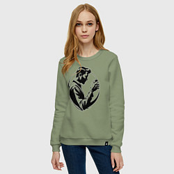 Свитшот хлопковый женский Бармен со стаканом, цвет: авокадо — фото 2