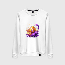 Свитшот хлопковый женский Рыбка клоун среди водорослей, цвет: белый