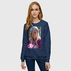 Свитшот хлопковый женский Прекрасная эльфийка с магической сферой, цвет: тёмно-синий — фото 2