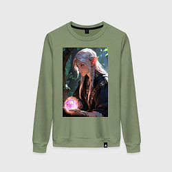 Свитшот хлопковый женский Серьёзная эльфийка с магической сферой, цвет: авокадо