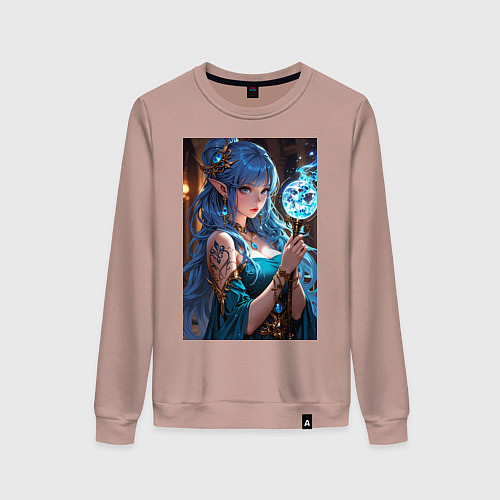 Женский свитшот Прекрасная эльийка-маг с посохом / Пыльно-розовый – фото 1