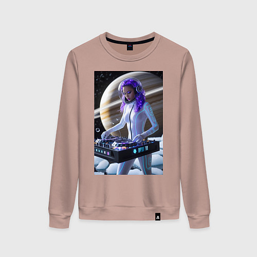 Женский свитшот Девушка космо DJ на фоне сатурна / Пыльно-розовый – фото 1