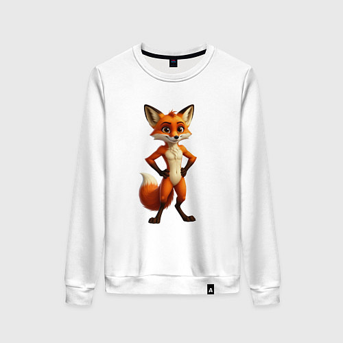 Женский свитшот Милый лисенок стоящий с лапами на талии / Белый – фото 1