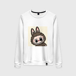 Свитшот хлопковый женский Лабубу с милой мордашкой, цвет: белый
