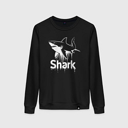 Свитшот хлопковый женский Акула белое граффити, цвет: черный