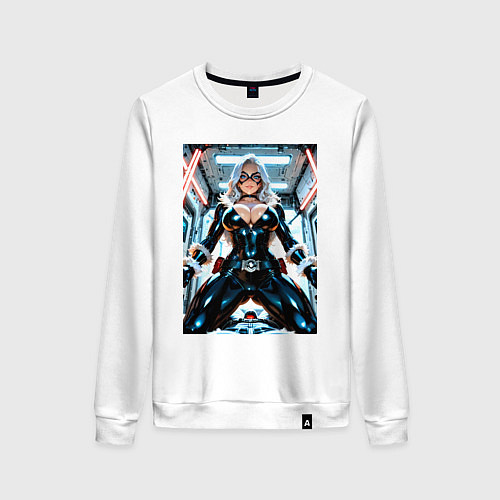 Женский свитшот Черная кошка в сейфе банка / Белый – фото 1