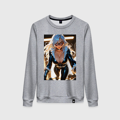 Женский свитшот Черная кошка в комнате / Меланж – фото 1