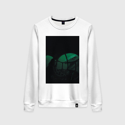 Женский свитшот Тилозавр атакует батискаф с девушкой ужасы / Белый – фото 1