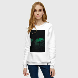 Свитшот хлопковый женский Тилозавр атакует батискаф с девушкой ужасы, цвет: белый — фото 2