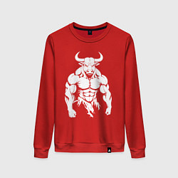 Свитшот хлопковый женский Мускулистый минотавр, цвет: красный