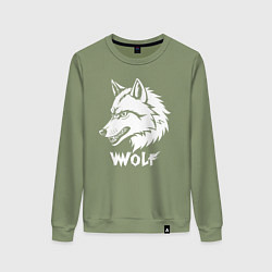 Свитшот хлопковый женский Волк с оскалом, цвет: авокадо
