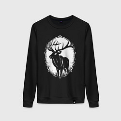 Свитшот хлопковый женский Белый лось орнамент, цвет: черный