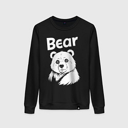 Свитшот хлопковый женский Медведь с надписью, цвет: черный
