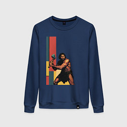 Свитшот хлопковый женский Поп-арт неандерталец, цвет: тёмно-синий