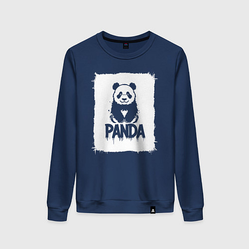 Женский свитшот Панда в белом штрихе / Тёмно-синий – фото 1
