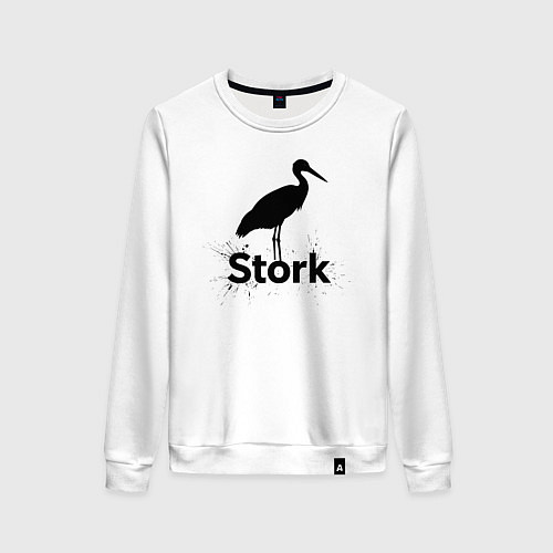 Женский свитшот Аист черной краской / Белый – фото 1