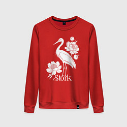 Свитшот хлопковый женский Аист с цветами, цвет: красный