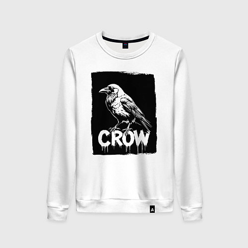 Женский свитшот Ворона в черном штрихе / Белый – фото 1