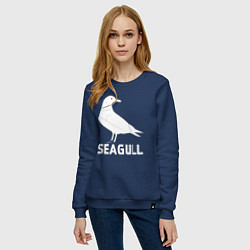 Свитшот хлопковый женский Морская белая чайка, цвет: тёмно-синий — фото 2