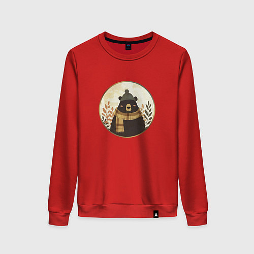 Женский свитшот Мишка в шарфе и шапке / Красный – фото 1