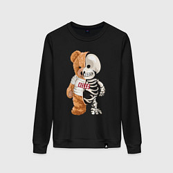 Свитшот хлопковый женский Мишка скелет, цвет: черный