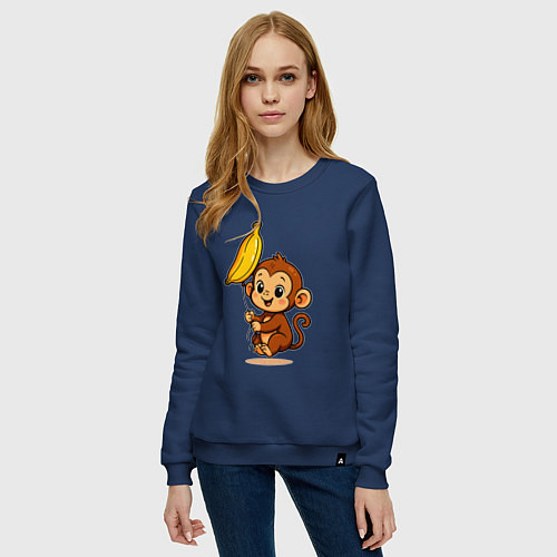 Женский свитшот Обезьянка с воздушным бананом / Тёмно-синий – фото 3