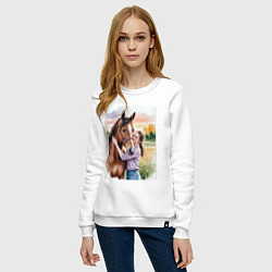 Свитшот хлопковый женский Обними меня крепче, цвет: белый — фото 2