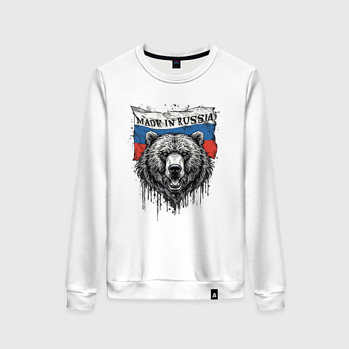 Женский свитшот Флаг России и медведь / Белый – фото 1