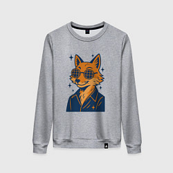 Свитшот хлопковый женский Лиса в очках, цвет: меланж