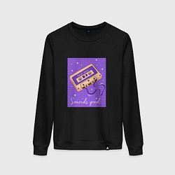 Свитшот хлопковый женский Ретро аудиокассета, цвет: черный