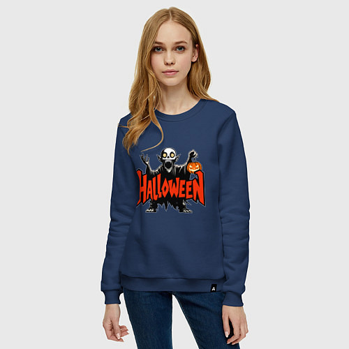 Женский свитшот Вампир с надписью halloween / Тёмно-синий – фото 3