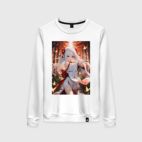 Женский свитшот Девушка с бабочками / Белый – фото 1