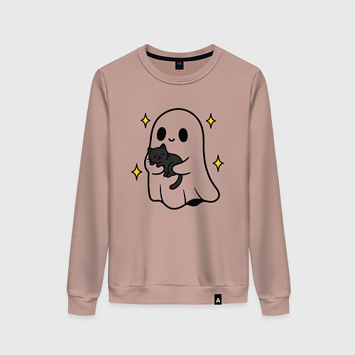 Женский свитшот Призрак с котиком / Пыльно-розовый – фото 1