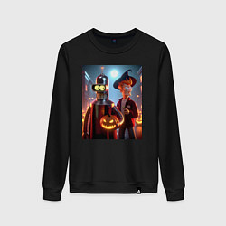 Свитшот хлопковый женский Бендер и Фрай в шляпе - ночь на хэллоуин, цвет: черный