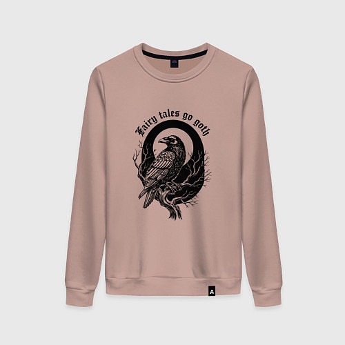 Женский свитшот Готическая ворона сидит на ветке / Пыльно-розовый – фото 1