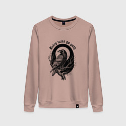 Свитшот хлопковый женский Готическая ворона сидит на ветке, цвет: пыльно-розовый