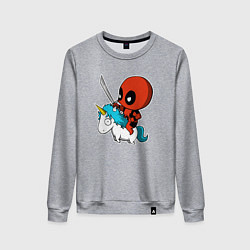 Свитшот хлопковый женский Дэдпул на единороге, цвет: меланж