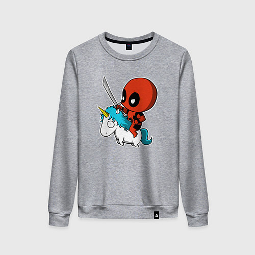 Женский свитшот Дэдпул на единороге / Меланж – фото 1