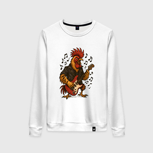 Женский свитшот Петух гитарист рокер / Белый – фото 1