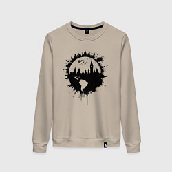 Свитшот хлопковый женский Городской горизонт мир в силуэтах, цвет: миндальный