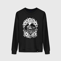 Свитшот хлопковый женский Цветочный экспресс, цвет: черный