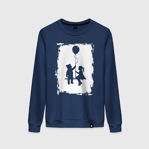 Женский свитшот Медведь с воздушным шаром и девочка / Тёмно-синий – фото 1