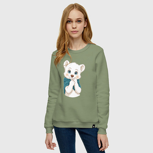 Женский свитшот Удивлённый белый медвежонок / Авокадо – фото 3