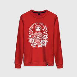 Свитшот хлопковый женский Матрёшка в цветах, цвет: красный
