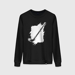 Свитшот хлопковый женский Хоккейная клюшка в квадрате, цвет: черный