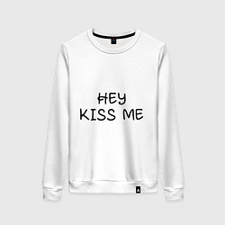 Свитшот хлопковый женский Hey kiss me, цвет: белый